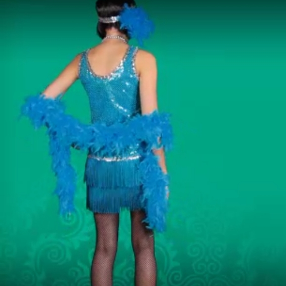 6pc Turquoise Sexy 1920's Flapper Fringe & Sequins Costume (Girls M) - Picture 2 of 10